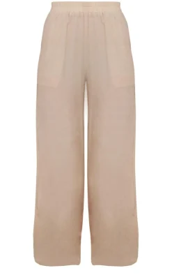 Best PrettyLittleThing Textured Sheer Woven Wide Leg Pants Stone