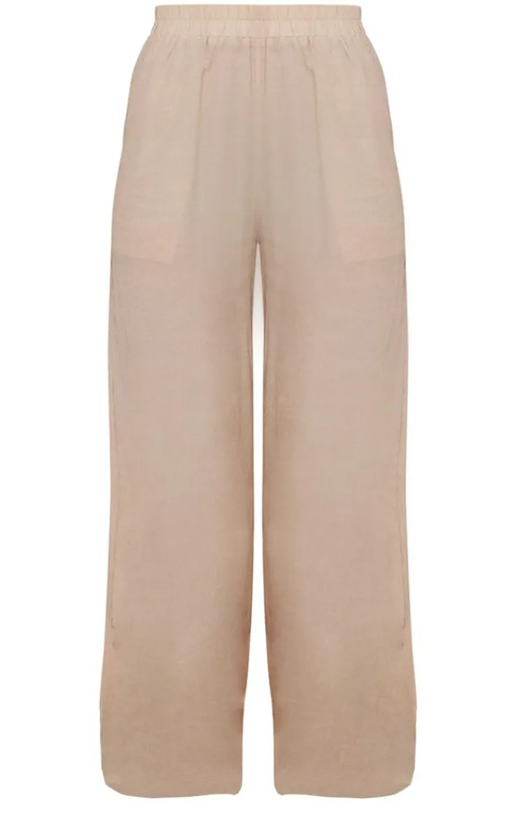 Best PrettyLittleThing Textured Sheer Woven Wide Leg Pants Stone
