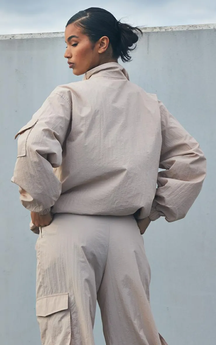 Best PrettyLittleThing Textured Zip Through Track Top Stone