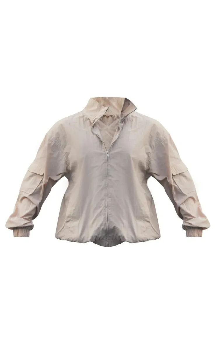 Best PrettyLittleThing Textured Zip Through Track Top Stone
