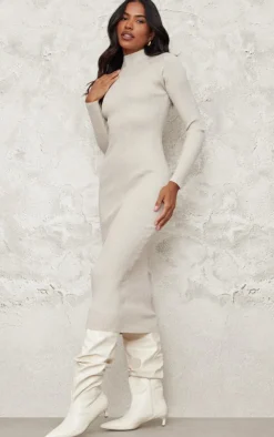 Turtle Neck Knitted Bodycon Maxi Dress-PrettyLittleThing Online