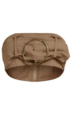 Hot PrettyLittleThing Twill Belt Buckle Detail Micro Bandeau Stone