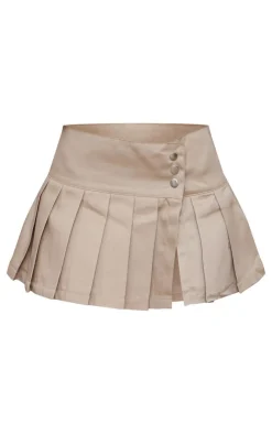 Twill Button Detail Box Pleated Mini Skater Skirt-PrettyLittleThing Discount