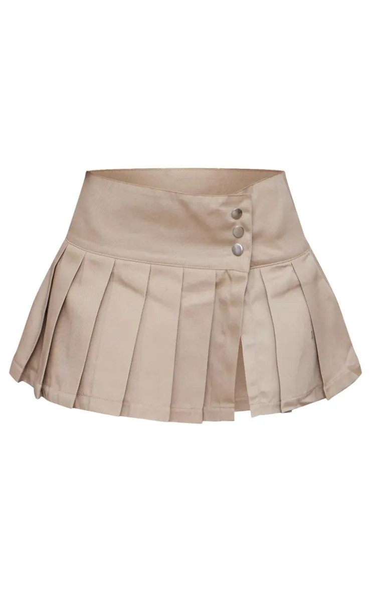 Twill Button Detail Box Pleated Mini Skater Skirt-PrettyLittleThing Discount