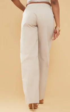 Online PrettyLittleThing Twill Contrast Seam Straight Leg Cargo Pants Stone