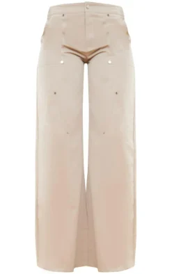 Online PrettyLittleThing Twill Contrast Seam Straight Leg Cargo Pants Stone