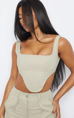 Clearance PrettyLittleThing Twill Dip Hem Structured Cargo Corset Stone