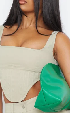 Clearance PrettyLittleThing Twill Dip Hem Structured Cargo Corset Stone