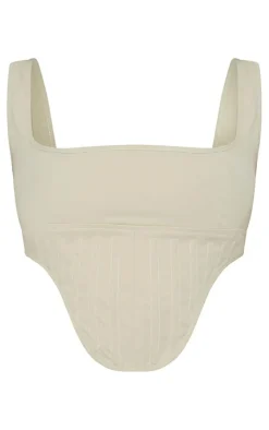Clearance PrettyLittleThing Twill Dip Hem Structured Cargo Corset Stone