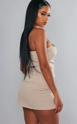 Online PrettyLittleThing Twill Fold Over Longline Cargo Corset Stone