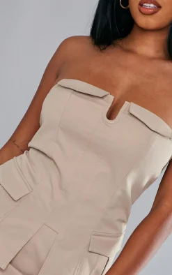 Online PrettyLittleThing Twill Fold Over Longline Cargo Corset Stone