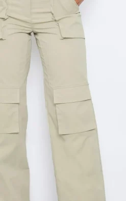 New PrettyLittleThing Twill Pocket Detail High Waist Cargo Pants Stone
