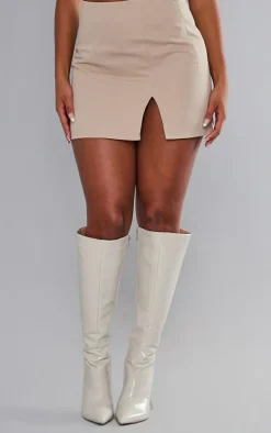 Clearance PrettyLittleThing Twill Split Hem Cargo Mini Skirt Stone