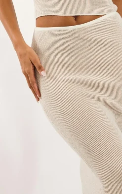 PrettyLittleThing Two Tone Knit Midaxi Skirt Stone