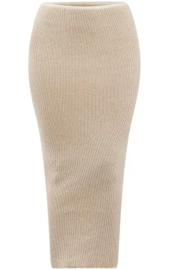 PrettyLittleThing Two Tone Knit Midaxi Skirt Stone