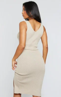 V Neck Knitted Side Split Midi Dress-PrettyLittleThing Sale