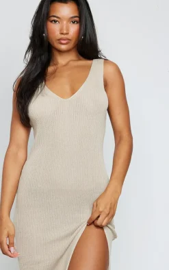 V Neck Knitted Side Split Midi Dress-PrettyLittleThing Sale