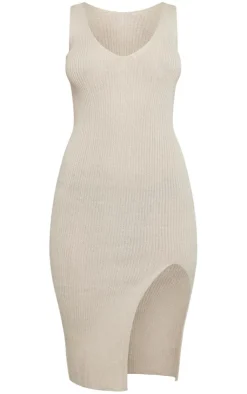V Neck Knitted Side Split Midi Dress-PrettyLittleThing Sale