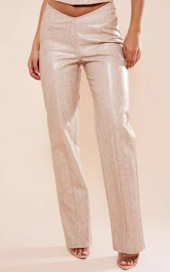 Outlet PrettyLittleThing Stone Washed Faux Leather Zip Pocket Pintuck Straight Leg Pants Washed Stone