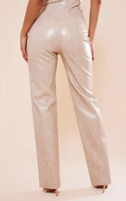 Outlet PrettyLittleThing Stone Washed Faux Leather Zip Pocket Pintuck Straight Leg Pants Washed Stone