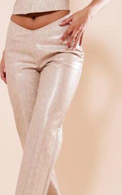 Outlet PrettyLittleThing Stone Washed Faux Leather Zip Pocket Pintuck Straight Leg Pants Washed Stone