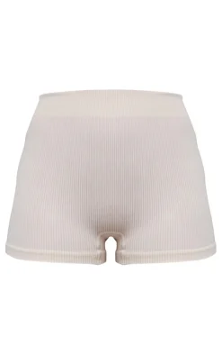 Best PrettyLittleThing Washed Snatched Rib High Waist Hot Pants Stone