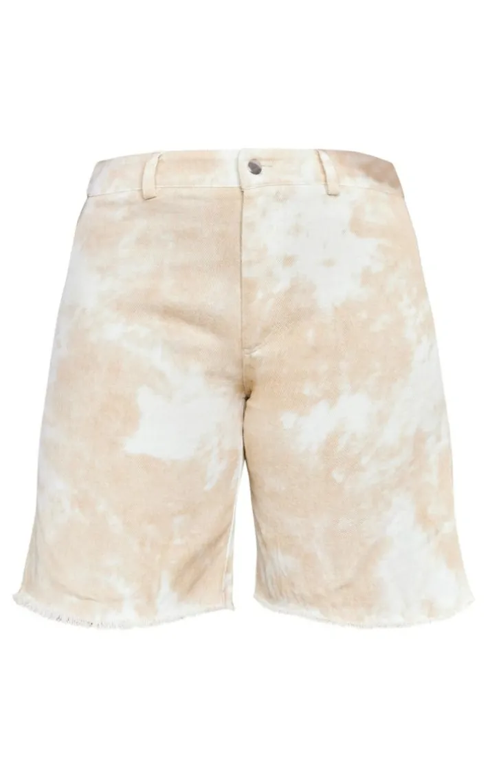 Stone Washed Twill Oversized Raw Hem Long Shorts
