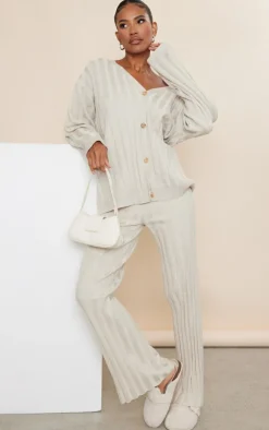 PrettyLittleThing Knitted Two Piece Sets*Wide Rib Knitted Pants