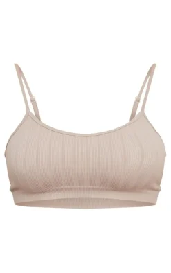 Outlet PrettyLittleThing Wide Structured Rib Scoop Neck Bralet Stone