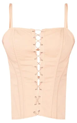 PrettyLittleThing Corsets*Woven Backless Lace Up Boned Corset