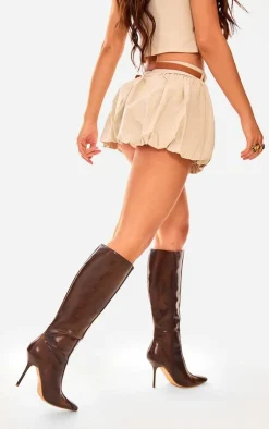 New PrettyLittleThing Woven Belted Puff Ball Skirt Stone