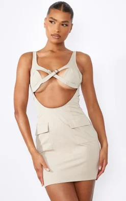 Woven Buckle Trim Cargo Style Bodycon Dress-PrettyLittleThing Online