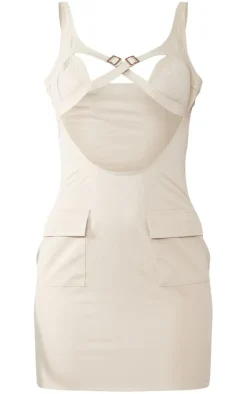 Woven Buckle Trim Cargo Style Bodycon Dress-PrettyLittleThing Online
