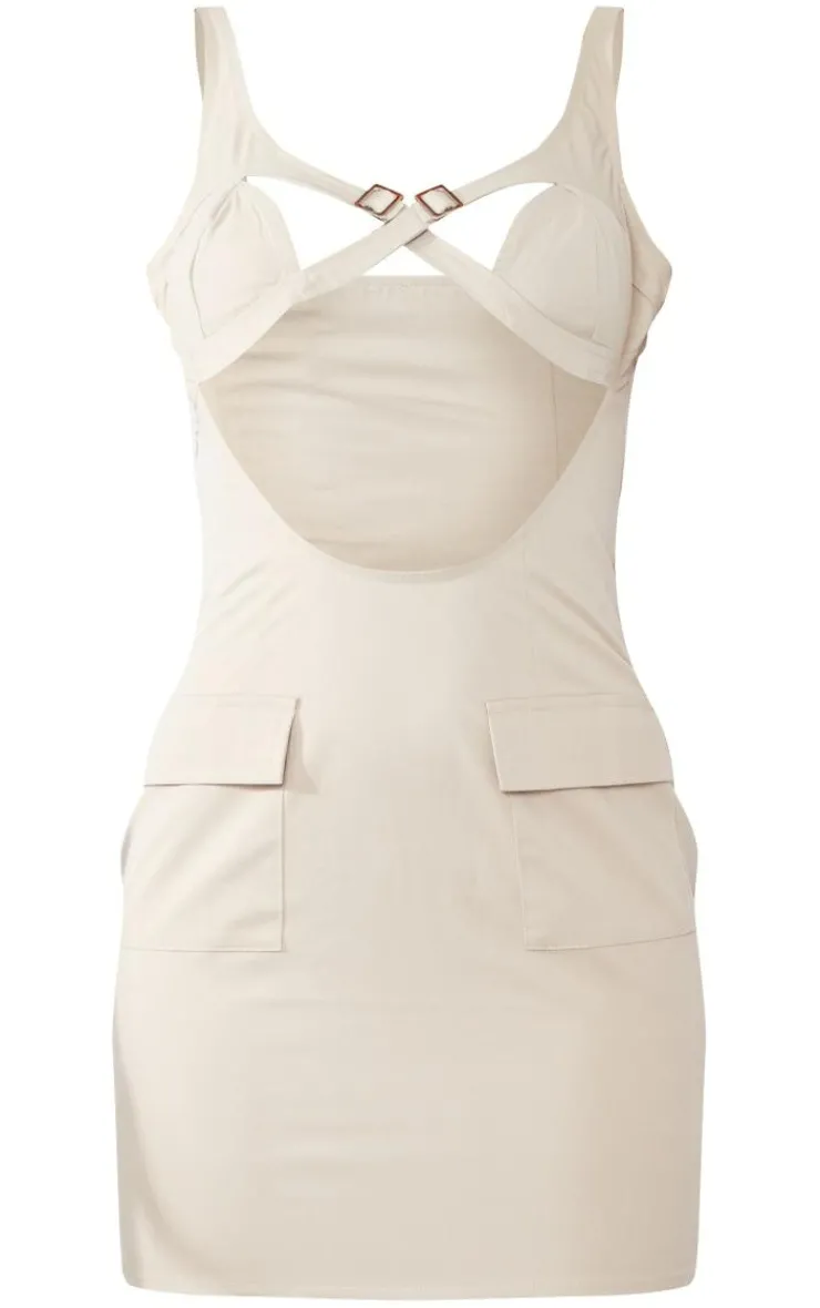 Woven Buckle Trim Cargo Style Bodycon Dress-PrettyLittleThing Online
