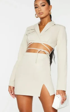 Woven Cut Out Tie Waist Utility Style Blazer Bodycon Dress-PrettyLittleThing New