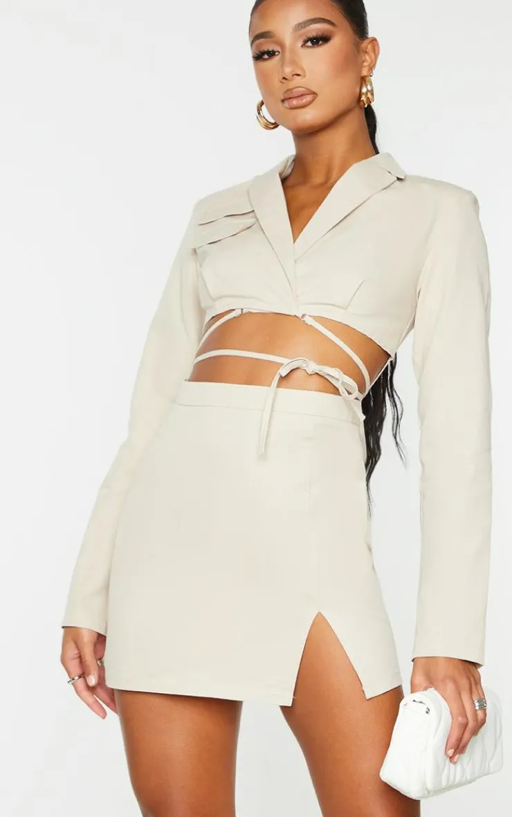 Woven Cut Out Tie Waist Utility Style Blazer Bodycon Dress-PrettyLittleThing New