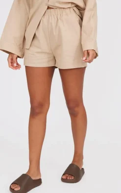 Discount PrettyLittleThing Woven Elastic Waist Floaty Shorts Stone