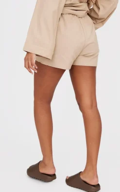 Discount PrettyLittleThing Woven Elastic Waist Floaty Shorts Stone