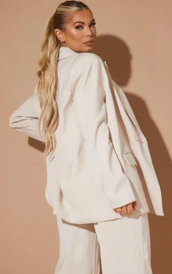 Online PrettyLittleThing Woven Extreme Oversized Shoulder Pad Pocket Blazer Stone