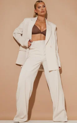 Online PrettyLittleThing Woven Extreme Oversized Shoulder Pad Pocket Blazer Stone