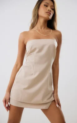 New PrettyLittleThing Woven High Waist A Line Mini Skirt Stone