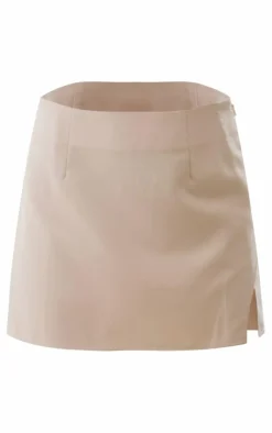 New PrettyLittleThing Woven High Waist A Line Mini Skirt Stone