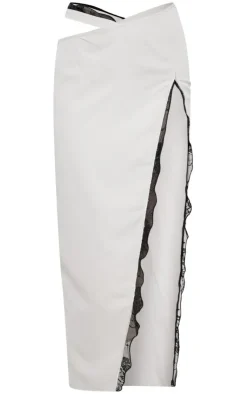 Best PrettyLittleThing Woven Lace Trim Waist Cut Out Split Midaxi Skirt Stone