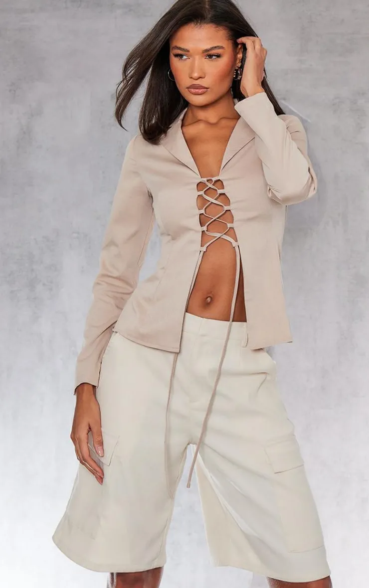 PrettyLittleThing Shirts*Woven Lace Up Front Shirt