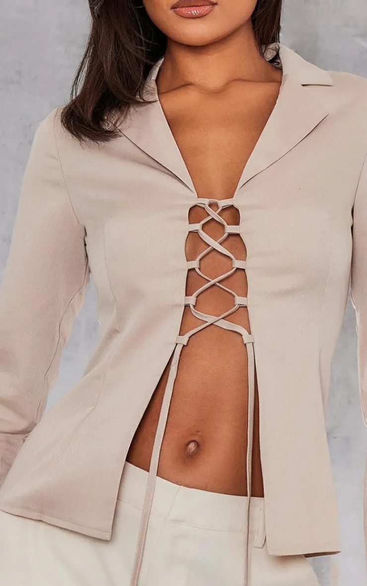 PrettyLittleThing Shirts*Woven Lace Up Front Shirt