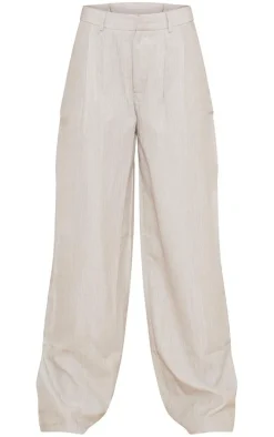 Stone Woven Linen Feel Tailored High Waist Wide Leg Pants
