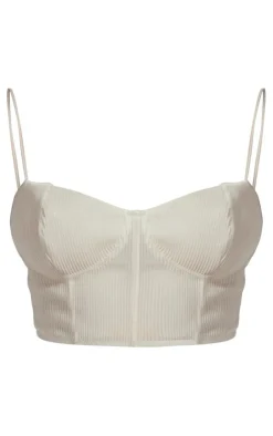 Best PrettyLittleThing Woven Micro Plisse Strappy Corset Top Stone