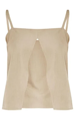 Best PrettyLittleThing Woven Open Front Cami Top Stone