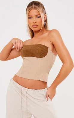 PrettyLittleThing Tube Tops*Woven Pinstripe Bust Crop Top