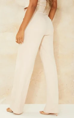 Sale PrettyLittleThing Woven Pleat Detail Wide Leg Pants Stone
